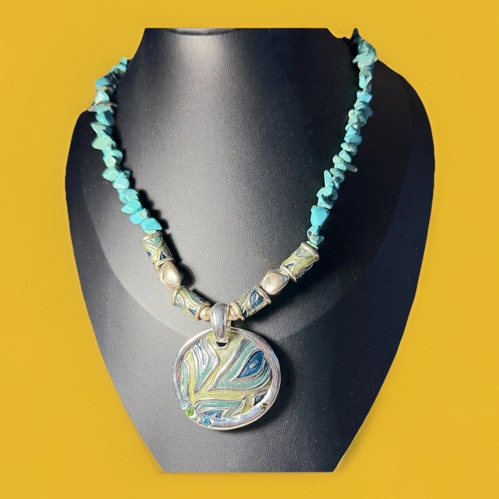 Blue Necklace Silver Gorgeous Turquoise Chips. 24". Tested For Silver
